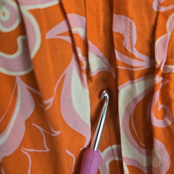 Olivaceous Popover Blouse Small Orange Pink Floral Retro 70s Inspired Pintuck - Picture 5 of 11